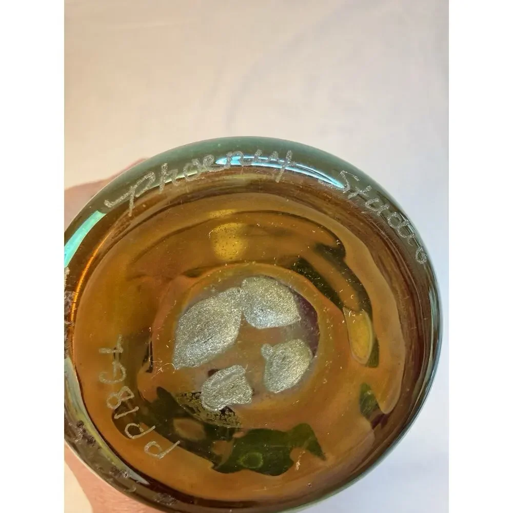 Signed Carl Randke Phoenix Studios Gold Iridescent Art Glass Bud Vase PP18GL